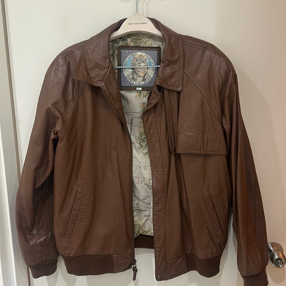 Vintage Leather Bomber Jacket - Brown Genuine Cowhide